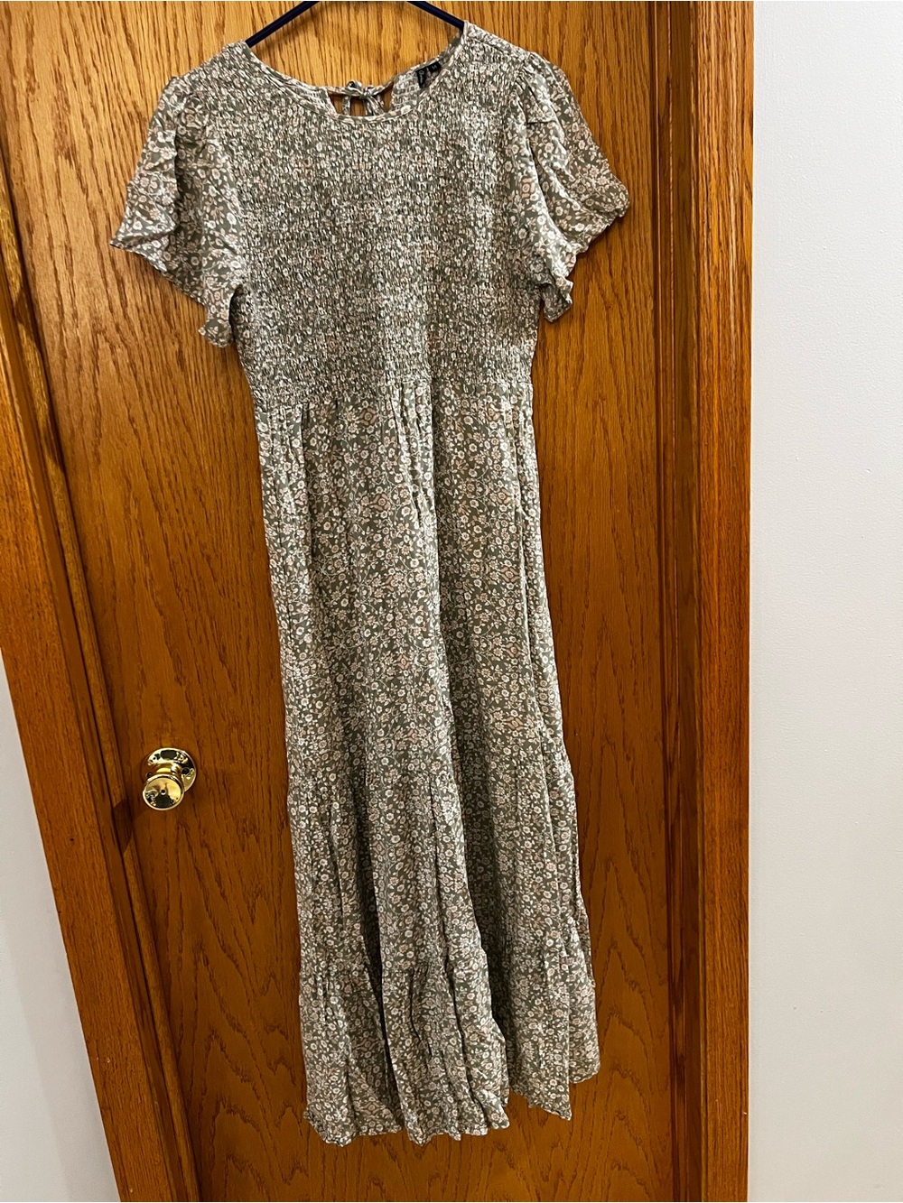 Smocked Floral Maxi Dress in Sage Green